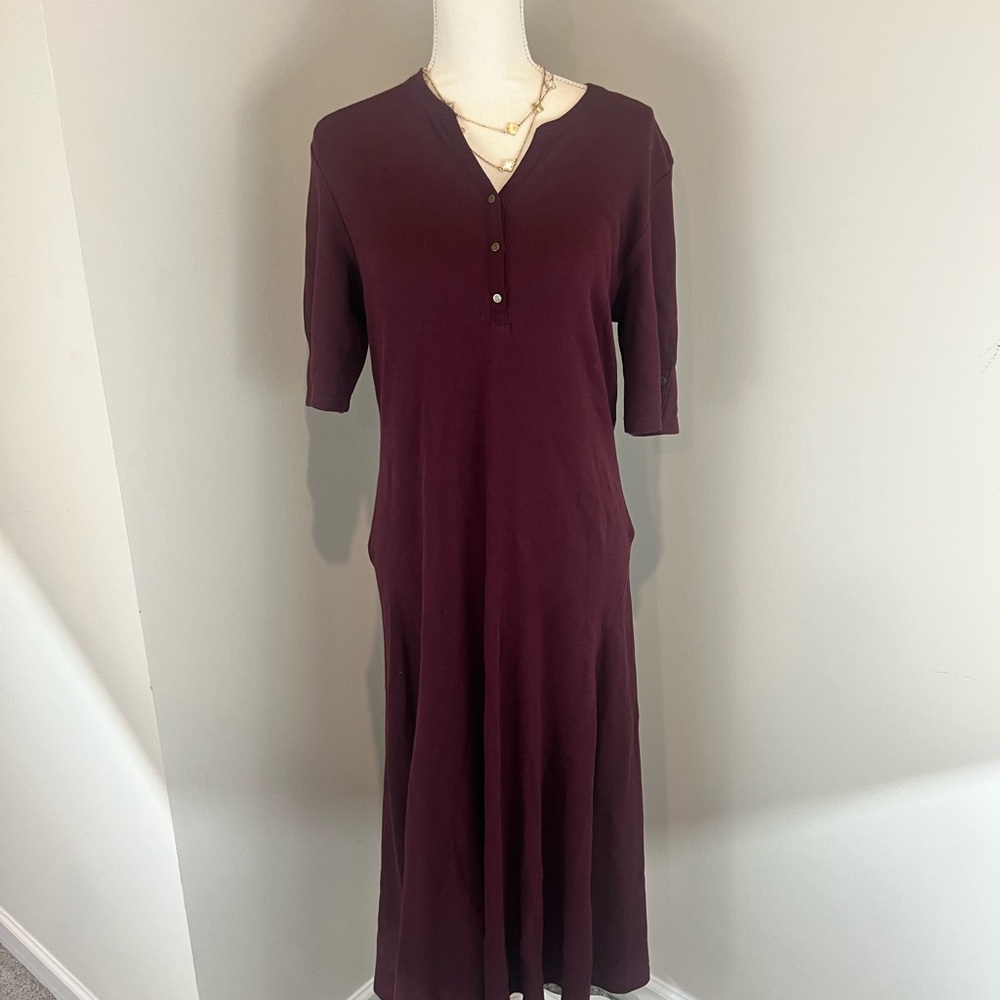 Chaps Burgundy A-Line V-Neck Dress with pockets size Large